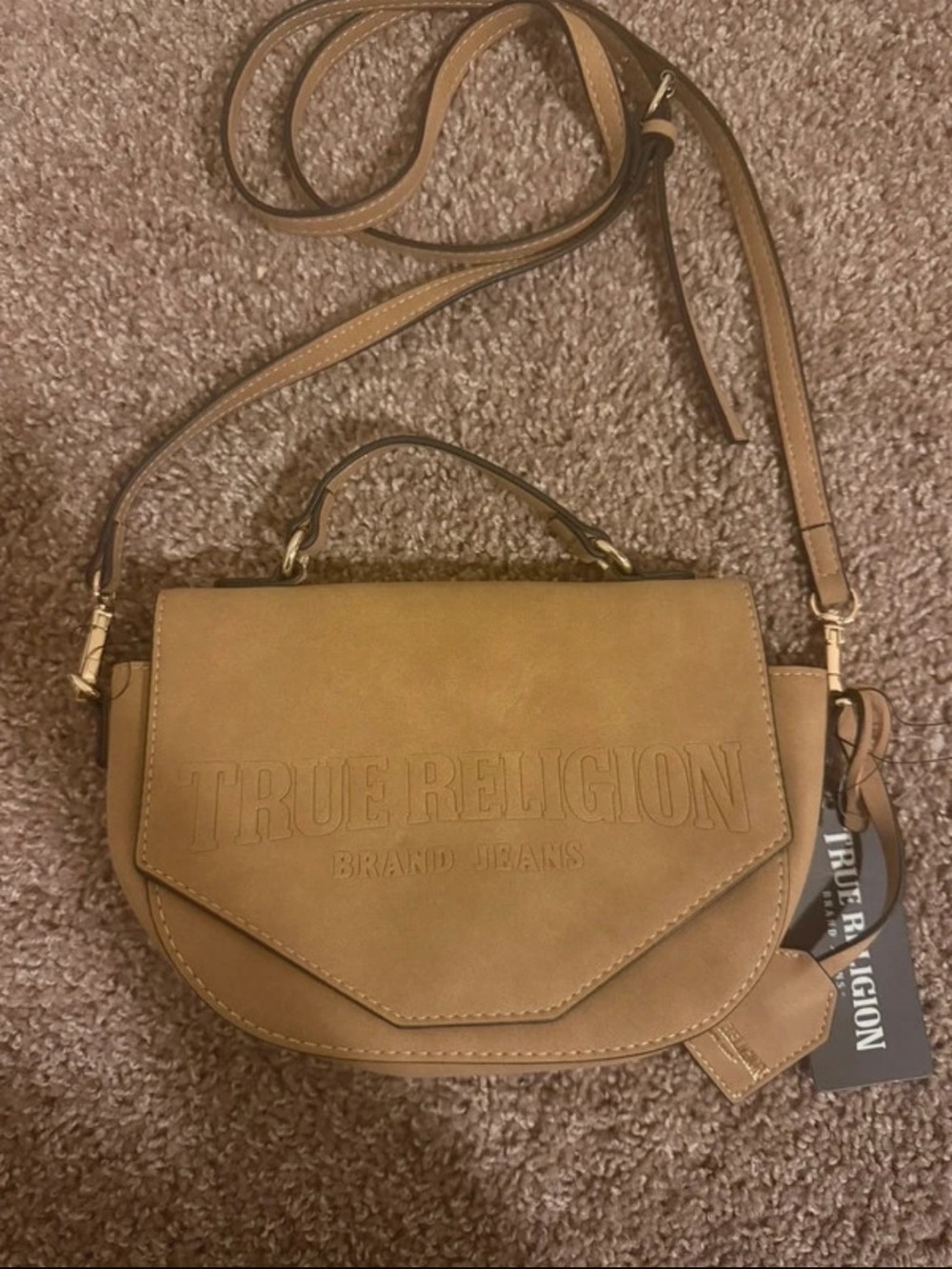 True Religion Camel/Tan Leather Crossbody Satchel